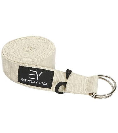 Everyday Yoga Strap with Metal D-Ring - Durable Stretching Strap for Yoga, Pilates, Flexibility & Physical Therapy (6ft, 8ft, 10ft) - color: Natural, size: 10 Foot