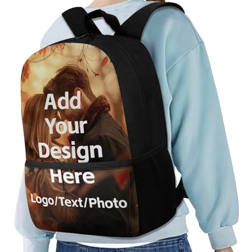 Custom Backpack for Girls Boys Backpack with Lunch Box Water Bottle Holder with Strap and Zipper Pencil Case 4PCS Set Bookbag with Front Pocket for School Teens 17 inch Sturdy School Bag - color: Customized