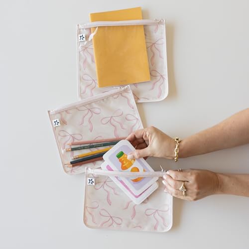 Tiny Twinkle Diaper Bag Organizing Pouches|3 Pack Mess-Proof Clear Front Travel Organizer Bags&TSA Approved Toiletry Bag Set for Baby and Mom Essentials - color: Bows