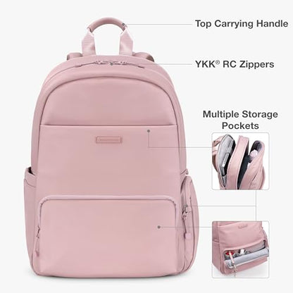 Traveler's Choice Iria 20L Backpack for Women, Water Resistant Travel Bag Daypack, Work, College, Business, Commuter, Dusty Pink, Carry-on Laptop Backpack - color: Dusty Pink