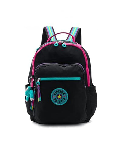 Kipling Women's Seoul Fc 15" Laptop Backpack, Durable, Roomy with Padded Shoulder Straps, Built-In Protective Sleeve - color: Black Fun C, size: 13.75''L x 17.25''H x 8''D