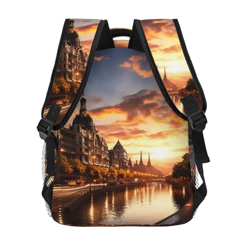 Women Canvas DaypackCityscape Backpack Lightweight Laptop Backpack Travel Rucksack for Men