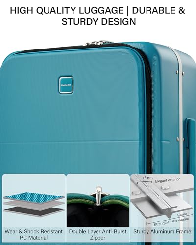 Hanke 20 Inch Top Opening Carry On Luggage with Cup Holder, Hard Shell Suitcase with Spinner Wheels, USB Ports, TSA Lock Aluminum Frame, Dry Wet Separation & Removable Divider, Caribbean Blue - color: Caribbean Blue, size: 20 Inch Pro