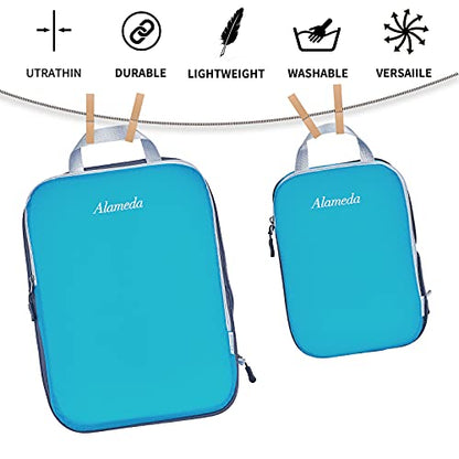 Compression Packing Cube Set 6-Piece Space-Saving Organizer with Laundry Bag for Carry-On Luggage Backpacks Suitcases, Blue - color: White