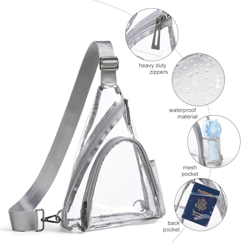 Clear Bag for Stadium Events 12x12x6 Stadium Bag Crossbody Purses Clear Sling Backpack for Concerts Football Games Travel - color: Light Gray