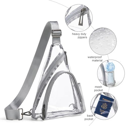 Clear Bag for Stadium Events 12x12x6 Stadium Bag Crossbody Purses Clear Sling Backpack for Concerts Football Games Travel - color: Light Gray