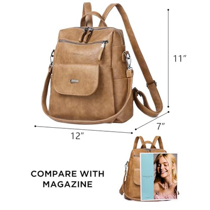 WYFJNX PU Leather Backpack Purse for Women Fashion Multipurpose Design Handbag Ladies Shoulder Bags Travel Backpack Camel - color: Camel