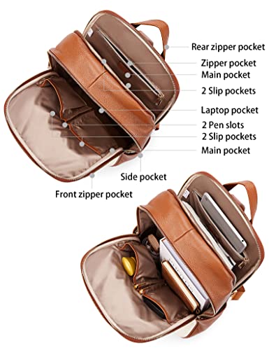 BOSTANTEN Genuine Leather 15.6 inch Laptop Backpack Purse for Women College Casual Backpack Travel Bag - color: 1-d-beige With Brown