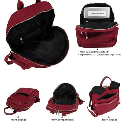 M-ioi-M Medium Backpack Purse for Women, Fashion Nylon Daypack with Gold Hardware, Lightweight Water-Resistant Rucksack for College, Work, Travel, Everyday Use, Fits 13–14" Laptop (Berry Red,Medium) - color: Berry Red,medium