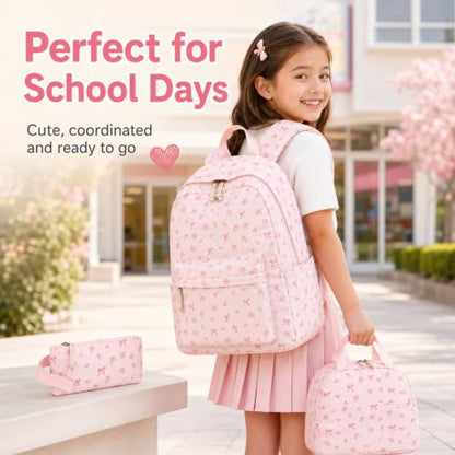 Bluboon Teen Girls School Backpack Kids Bookbag Set with Lunch Box Pencil Case Travel Laptop Backpack Casual Daypacks (Pink bow tie) - color: Pink Bow Tie