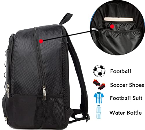 Youth Soccer Bag Outdoor Sport Backpack for Soccer, Basketball,Volleyball with Shoes and Ball Compartment. - color: Black