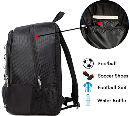 Youth Soccer Bag Outdoor Sport Backpack for Soccer, Basketball,Volleyball with Shoes and Ball Compartment. - color: Black