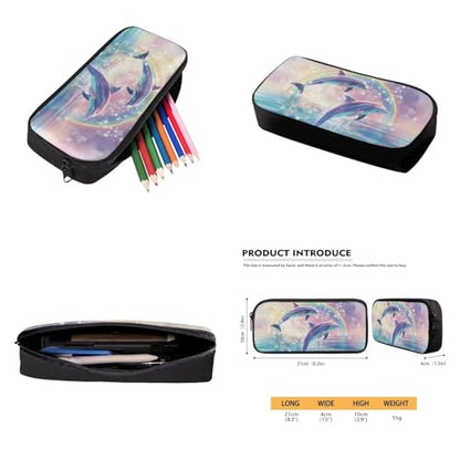 Rainbow Dolphin Backpack for Girls Kids School Backpack Set with Lunch Box Pencil Case Water Bottle Holder Trendy Backpack 4 in 1 Set for Elementary Middle School Students Gifts - color: Rainbow Dolphin
