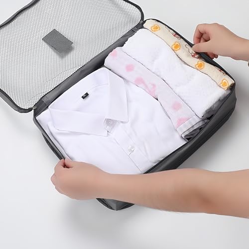 6PCS Packing Cubes Set Compression Organizers With Shoe Toiletry Laundry Bags Multi-Size Travel for Business Family Weekend Trips, Black
