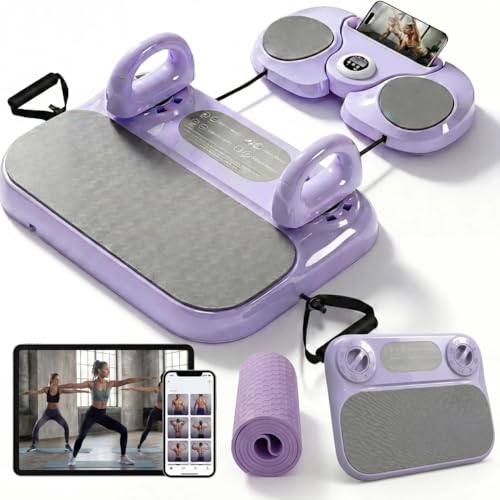 Foldable Pilates Reformer Board for Beginners, Pilates Workout Kit w/ Resistance Bands, Purple Sliders for Core, Balance & Push-Up Training, Mini Home Friendly Pilates Equipment Set