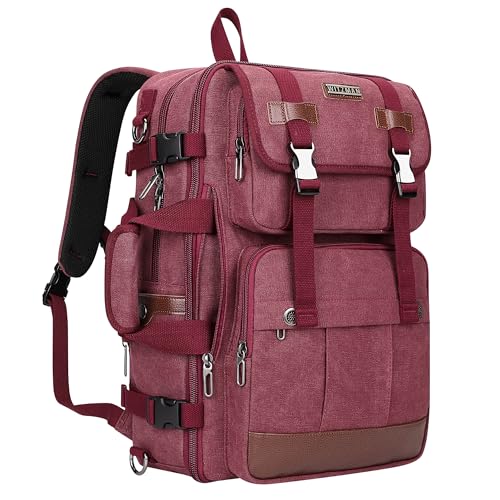 WITZMAN Canvas Travel Backpack for Women Large Laptop Backpack Fit 16 inch Carry-on Airline Approved Convertible Shoulder Rucksack(A6617-3 Red) - color: Red
