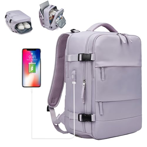 Somago Travel Unisex Backpack Carry On Casual Daypacks Rucksack Backpack Anti Theft for 15.6 Inch Laptop Business with Shoe Compartment Dry Wet Pocket USB Charger Port (Purple) - color: Purple