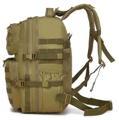 Wotony Military Tactical Backpack for Men Waterproof Daypack 3 Day Assault Pack Molle Bag with Water Bottle Holder - color: Khaki, size: 50L