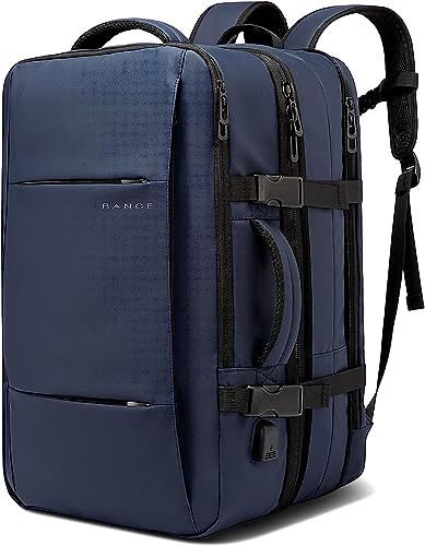 BANGE Travel Backpack,35L Carry on Backpack, Men Airline Approved Backpack, Expandable Business Laptop Daypack - color: Blue, size: 35L(expansion)