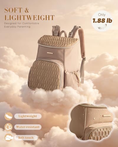 Marscamd Diaper Bag Backpack with Changing Pad, Large Baby Bag, Camel | with Stroller Straps, Insulted Bottle Pockets, Luggage sleeve, for Travel & Labor Delivery - color: Camel