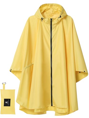 SaphiRose Unisex Rain Poncho Waterproof Raincoat Hooded for Adults Women with Pockets - color: Yellow