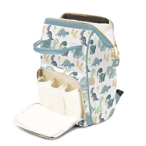 Dinosaur Personalized Name Nappy Bag Large Capacity Baby Diaper Bags, Color Green Monogram Daypack Custom Name Backpack Casual Daypack Bag Gifts for Nephew Son Grandson - color: Green Dinosaur 01