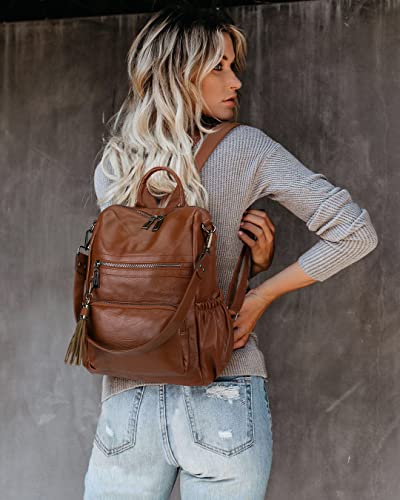 Uromee Travel Backpack Purse for Women Vegan Leather Ladies Fashion Tassel Shoulder Bag Convertible - color: 0243 Brown Mixed