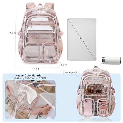 Hidds Clear Backpack for Girls Women Large School Bag Heavy Duty Transparent Backpacks College See Through Bookbag for Stadium Events School Work Festival Security Cute Kids Clear Pink Bow Back Pack - color: Pink Bowknot