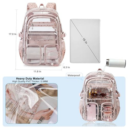 Hidds Clear Backpack for Girls Women Large School Bag Heavy Duty Transparent Backpacks College See Through Bookbag for Stadium Events School Work Festival Security Cute Kids Clear Pink Bow Back Pack - color: Pink Bowknot