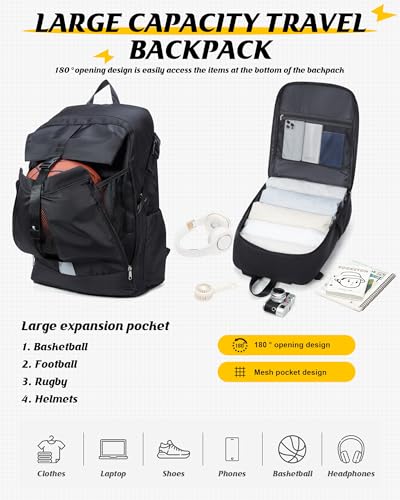 Large Black Motorcycle Backpack – Helmet Backpack for Men Women, Hi Viz EDC Commuter Bag for Riders, Night Travel, and Daily Use with Helmet Holder, Laptop Compartment, Ventilated Back, Urban Gear - color: A1-black Large