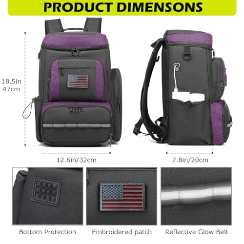 HAMBOLY Premium Pickleball Bag for Men & Women — Large Pickleball Backpack with Padded Paddle Pocket & Shoe Compartment, Tournament Ready with Insulated Cooler & Fence Hook - color: Dark Grey + Purple