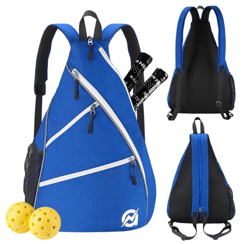 A11N SPORTS Pickleball Bag, Reversible Crossbody Sling Bag/Backpack for Women Men - color: Blue & White