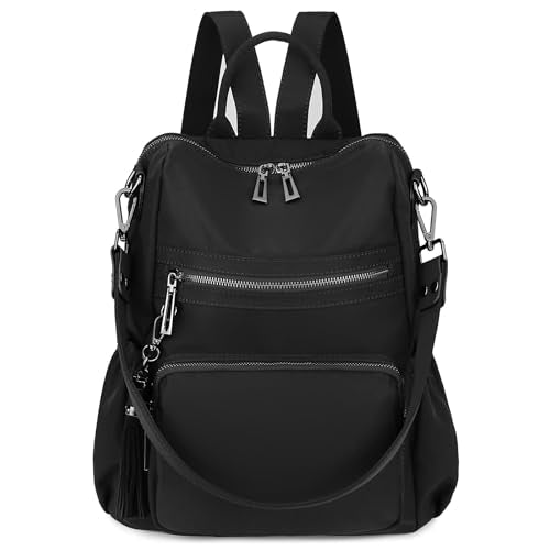 Uromee Travel Backpack Purse for Women Nylon Ladies Fashion Tassel Shoulder Bag Convertible - color: 0243 Nylon Black 3