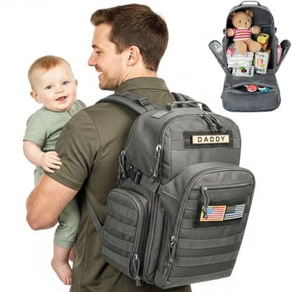MIRACOL Diaper Bag Backpack for Dad: 900D Military-Grade Backpack with 16+ compartments - 40L XL Capacity Fits 15+ Diapers & 3 Bottles - Heavy-Duty Daddy Baby Bag for Travel & Outdoor - color: Grey