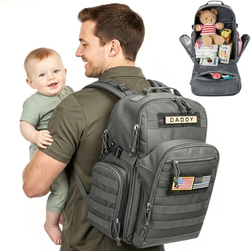 MIRACOL Diaper Bag Backpack for Dad: 900D Military-Grade Backpack with 16+ compartments - 40L XL Capacity Fits 15+ Diapers & 3 Bottles - Heavy-Duty Daddy Baby Bag for Travel & Outdoor - color: Grey