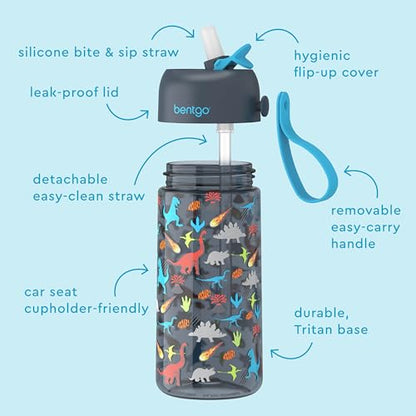 Bentgo Kids Water Bottle - Leak-Proof, Durable Tritan PFAS- & BPA-Free 15 fl oz, Kids/Toddlers Ages 3+ for School & Sports; Bite & Sip Spout, Carrying Handle, Dishwasher Safe (Dinosaur) - color: Dinosaur