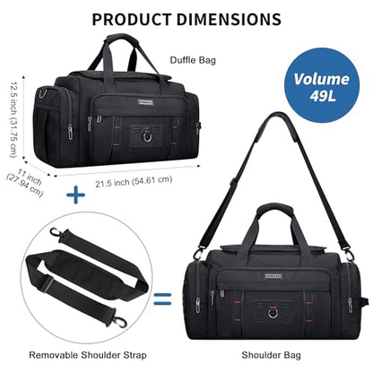 WITZMAN Duffle Bag for Men Large Overnight Carry On Weekender Bag with Shoe Compartment Sports Gym Duffle Bags for Traveling(B719 Black) - color: Black