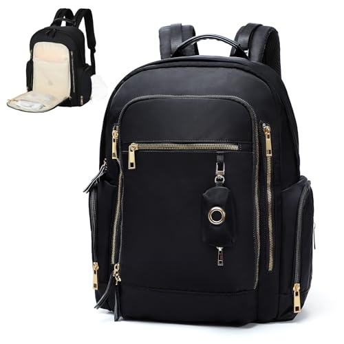 miss fong Diaper Backpack - Mommy & Dad Diaper Bag with Dispenser, 16 Pockets, Large Capacity, Travel & Baby Shower Gifts - Dark Black - color: Dark