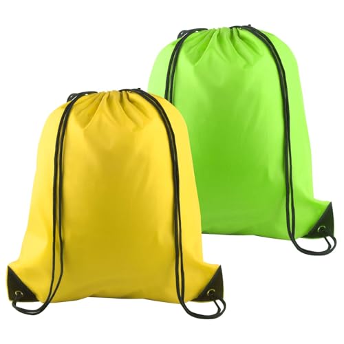 PLULON 2Pcs Drawstring Bags Bulk, Drawstring Backpack Green Yellow String Backpack Cinch Sack Sport Gym Backpack Bags for Yoga Traveling Outdoor Sports - color: Green + Yellow