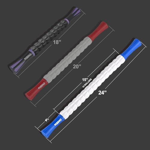 Muscle Roller Massage Roller Stick- Deep Tissue Fascia Blaster for Myofascial Pain Relief, Lymphatic Drainage & Body Sculpting, Handheld Physical Therapy & Recovery Tool (Blue White-24 inch) - color: Blue White