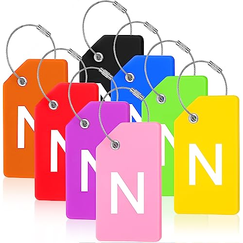 8 Pcs Initial Letter A-Z Luggage Tags Silicone Suitcase Instrument Tag with Name Card and Stainless Steel Loop(Letter N,Colorful) - size: Letter N, style: Colorful