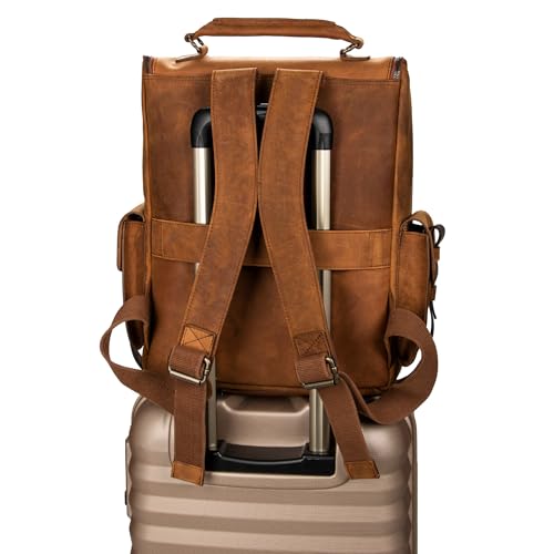 VELEZ Top Grain Leather Backpack for Men and Women - 15.6 Inch Laptop Bag - Brown Designer Leather Bookbag - Vintage Business Leather Travel Backpack Casual Shoulder Bags