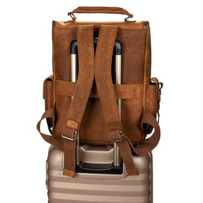 VELEZ Top Grain Leather Backpack for Men and Women - 15.6 Inch Laptop Bag - Brown Designer Leather Bookbag - Vintage Business Leather Travel Backpack Casual Shoulder Bags