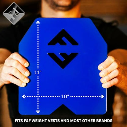 F&F STEEL Adjustable Weighted Vest & Plates - Strength, Edurance, Running, Hiking, Rucking, Fitness WODs - color: Blue Plates - 23.75lb