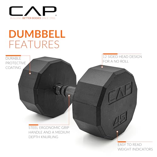 CAP Barbell Coated Dumbbell Weight | Multiple Options Pairs & Sets - size: 45 lb - Pair, style: 12-Sided - Black Handle