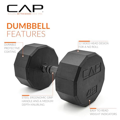 CAP Barbell Coated Dumbbell Weight | Multiple Options Pairs & Sets - size: 45 lb - Pair, style: 12-Sided - Black Handle