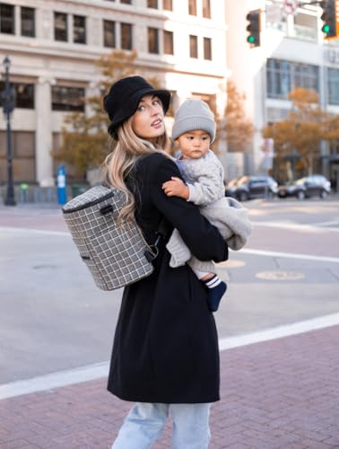 FAWN DESIGN The Original Diaper Bag, Faux Leather Diaper Bag Backpack, Vegan Leather, Large Capacity Baby Bag for Mom - color: Plaid Tweed