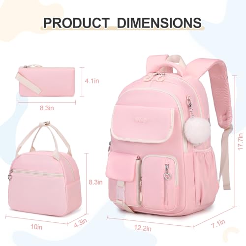 DIGOBAY Backpacks for Girls, 3PCS School Backpack with Lunch Box Pencil Pouch for Teen Girls Kids Elementary Primary Middle High College School Bookbag Set （Pink） - color: Pink