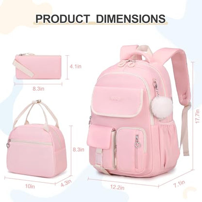 DIGOBAY Backpacks for Girls, 3PCS School Backpack with Lunch Box Pencil Pouch for Teen Girls Kids Elementary Primary Middle High College School Bookbag Set （Pink） - color: Pink