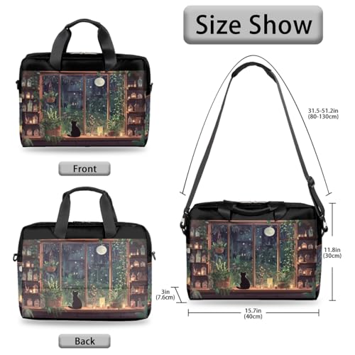 15.6 Laptop Case Retro Leopard Cheetah Animal Print Laptop Bag 16 Inch Briefcase with Shoulder Strap - color: Night Windowsill Cat
